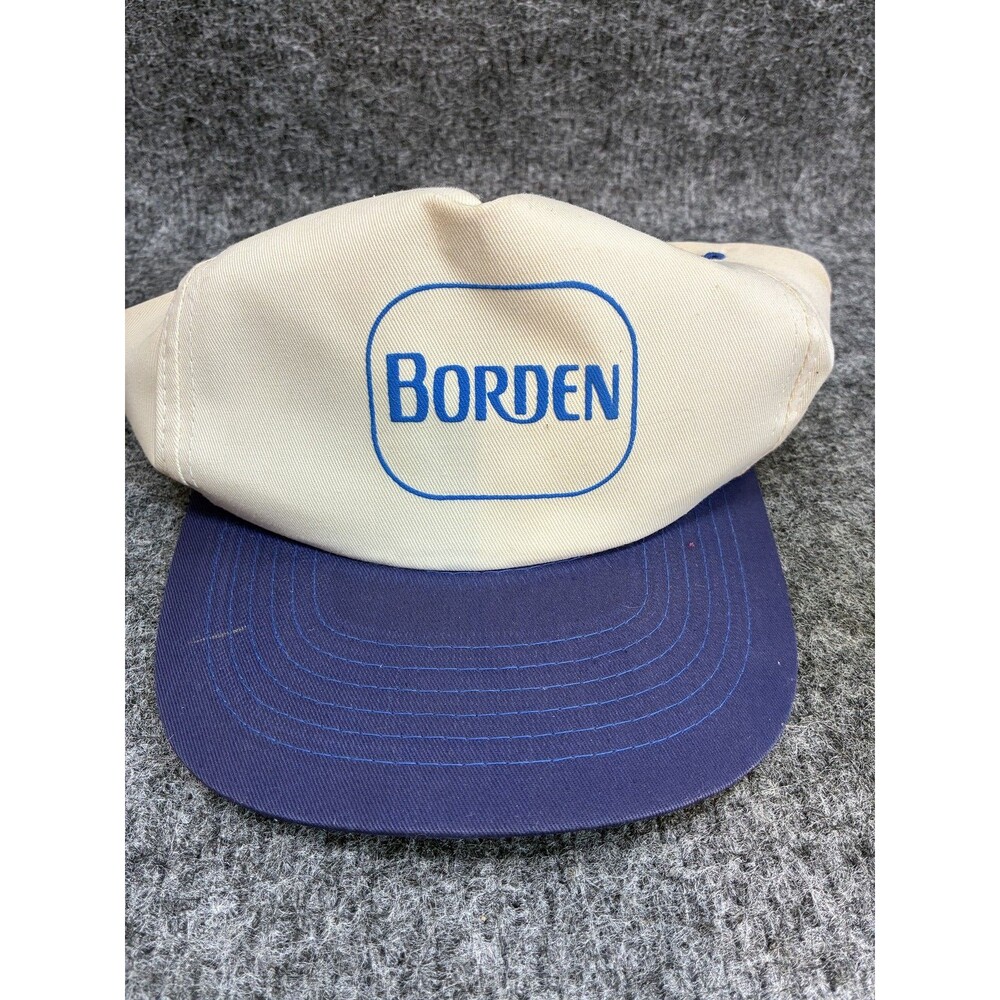 Vintage Borden Dairy Milk Food Advertising Snapback Hat Cap Cream Navy Blue